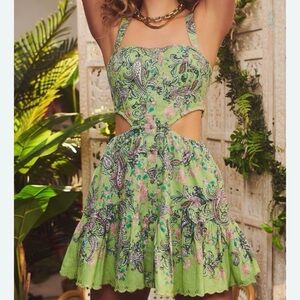 NWOT HEMANT & NANDITA Rhea Mini Dress in Leaf Green size XS